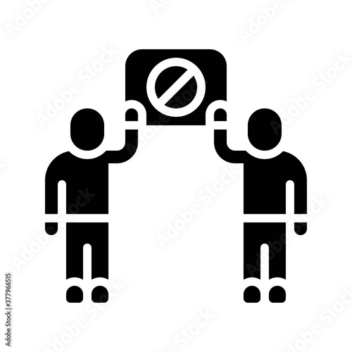 protest related restriction sign board in boys or characters hand  vector in solid design,
