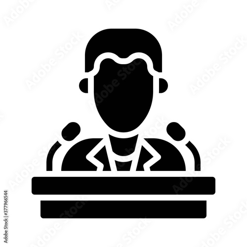 protest related male candidate speech with table and mic vector in solid design,