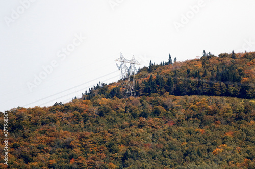 un poteau électrique sur une montagne en automne photo