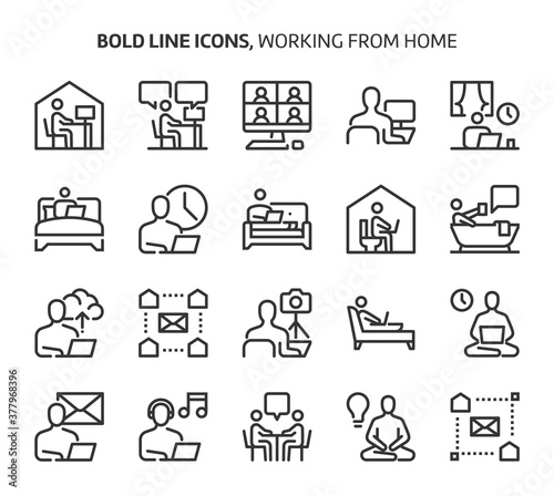 Working from home  bold line icons