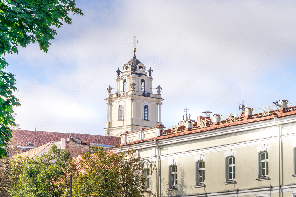 Bell tower of the St. John church near Vilnius University in Old Town. Vilnius, Lithuania