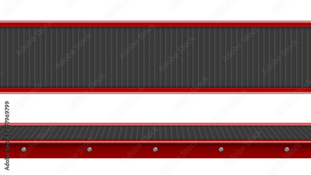 Conveyor belt top and side view, industrial empty processing production