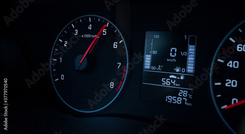 Car dashboard with speedometer