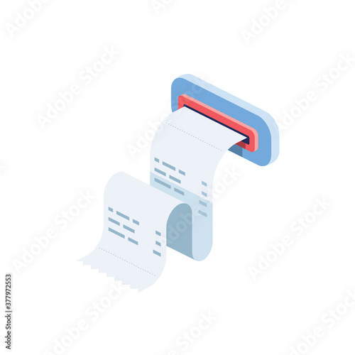 Cash register receipt. Vector 3d isometric, color web icons set, new flat style. Creative illustration, idea for infographics.