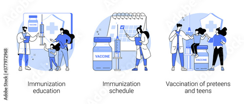 Public health program abstract concept vector illustration set. Immunization education and schedule, vaccination of teens, children vaccination calendar, infectious disease abstract metaphor. © Visual Generation