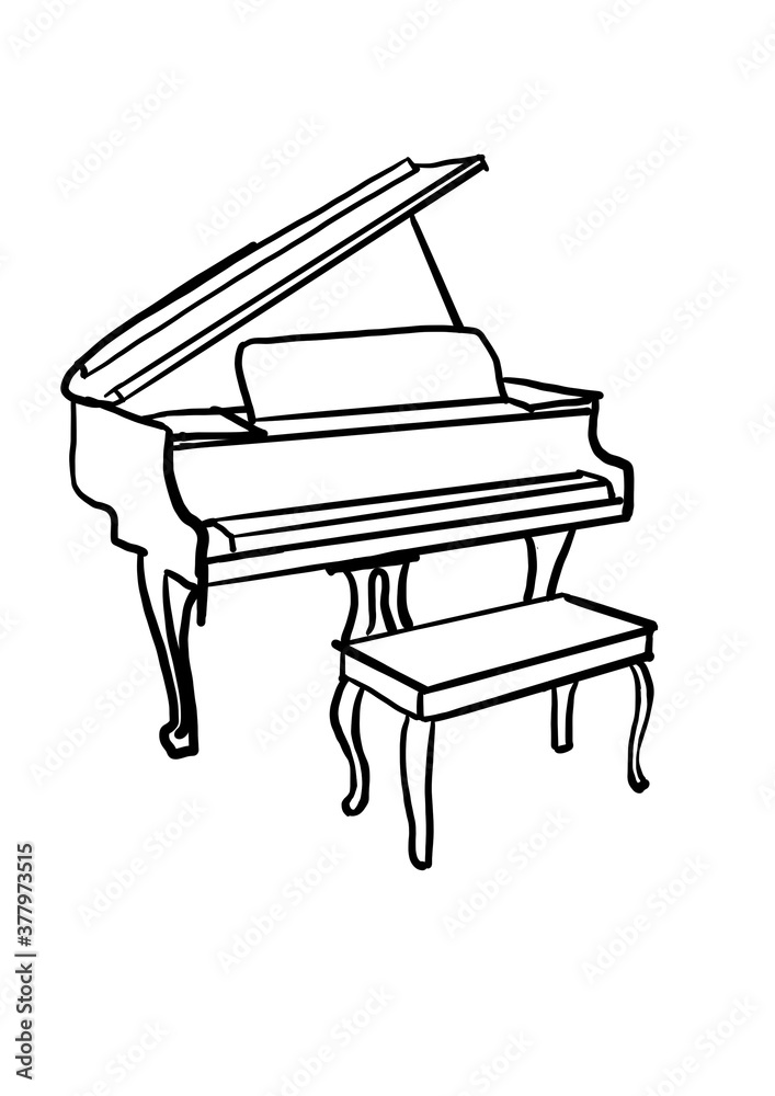 Pianoforte e musica di disegno a mano. Un grandePianoforte e musica di disegno a mano. Un grande  