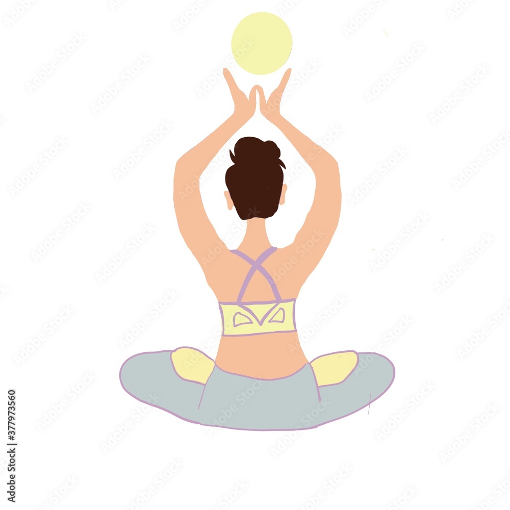Woman silhouette in yoga pose with rised hands and moon or sun. Young and happy woman meditating. Icon good for posters, cards, invitations. Yoga at home and outside. Woman silhouette in yoga pose with rised hands and moon or sun. Young and happy woman meditating. Icon good for posters, cards, invitations. Yoga at home and outside.