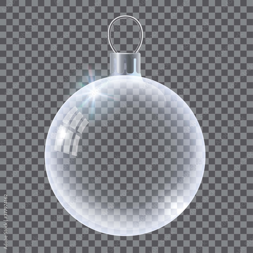 Vector realistic transparent Christmas ball. Template of glass transparent Christmas ball. Vector object for design, mock-up. Shiny toy with silver glow. Vector realistic transparent Christmas ball. Template of glass transparent Christmas ball. Vector object for design, mock-up. Shiny toy with silver glow.