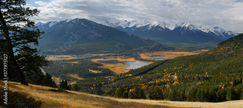Panorama of Vermillion Lakes and Sulphur Mountain from Mount Norquay