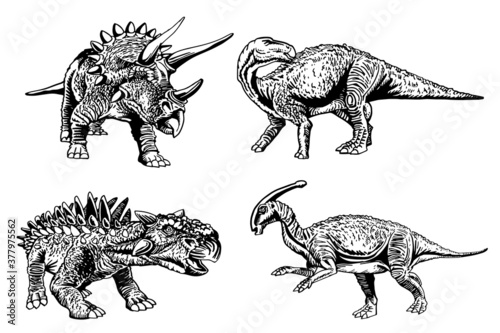 Set of dinosaurs on white background, vector hand-drawn illustration © Vita