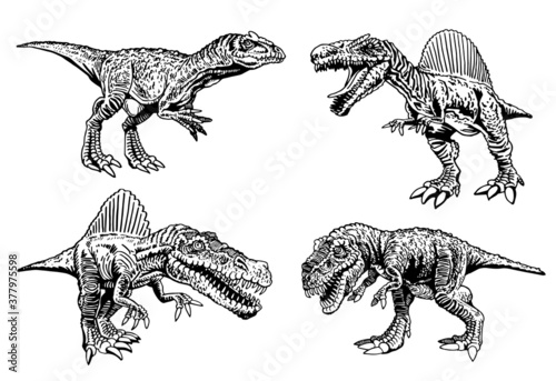 Set of dinosaurs on white background  vector hand-drawn illustration