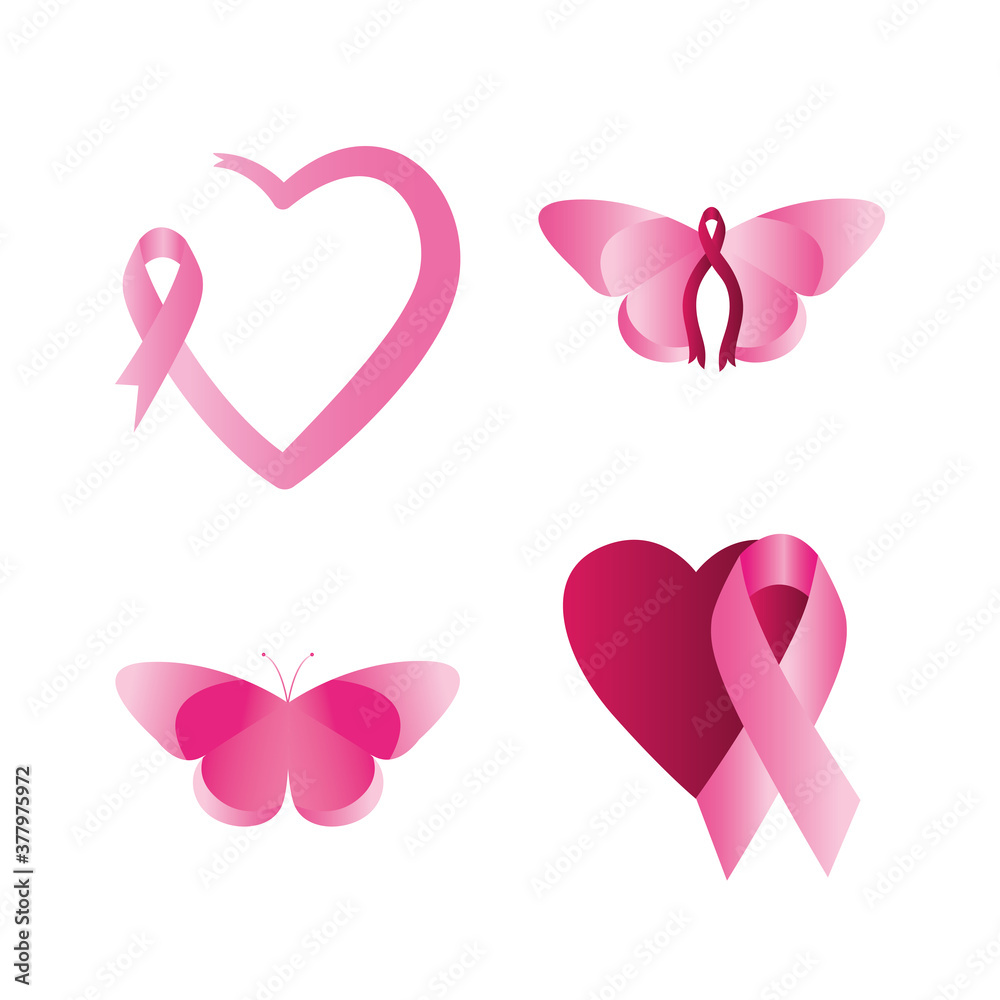breast cancer and ribbons icon set
