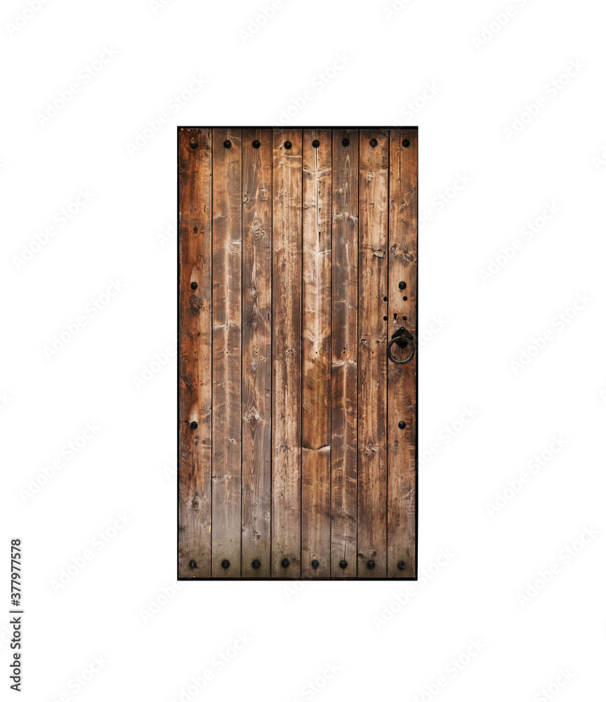 Ancient wooden door isolated on white