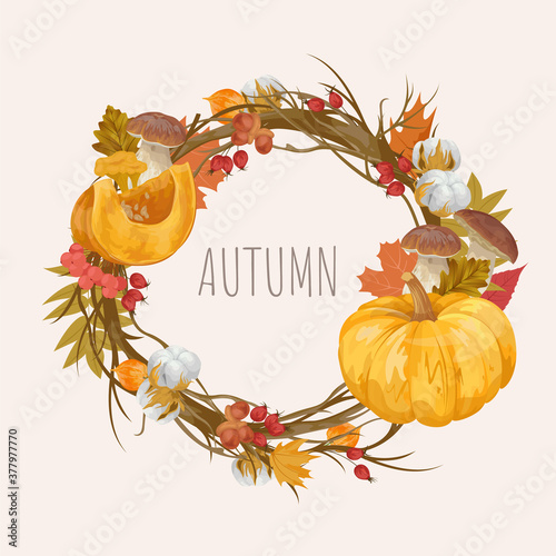 Watercolor autumn frame, leaves for greeting card