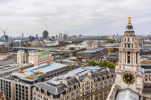 Aerial view of London from viewing platform of St. Paul Cathedral. London, England, UK.