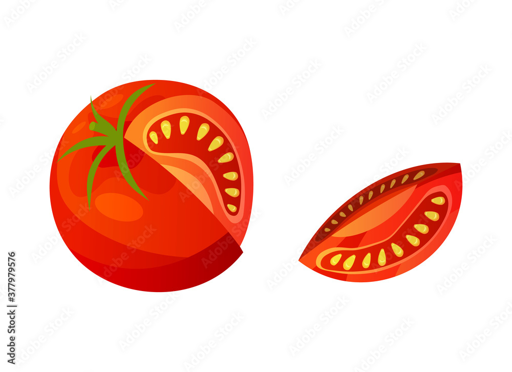 Tomato. Chopped tomato isolated on white background. Vector fresh red tomato. Single slice tomato Tomato. Chopped tomato isolated on white background. Vector fresh red tomato. Single slice tomato
