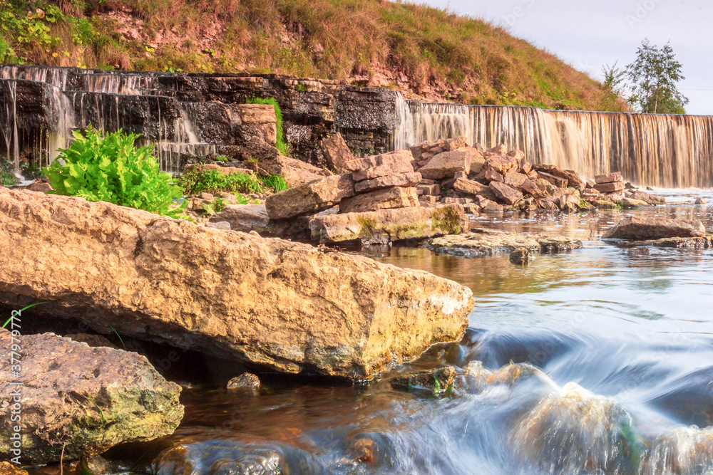 Fototapeta premium waterfall landscape aging jet water cascade moss surface blur exposure