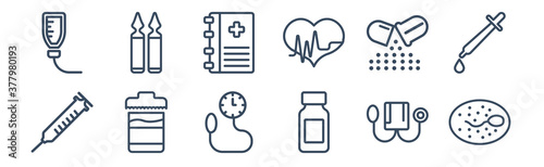 12 pack of icons. thin outline icons such as spermatozoon, syrup, urine, antibiotics, medical book, ampoule for web and mobile apps, logo
