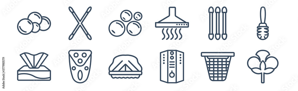 12 pack of icons. thin outline icons such as cotton, water heater, electric razor, cotton swabs, bubbles, cotton swab for web and mobile apps, logo 12 pack of icons. thin outline icons such as cotton, water heater, electric razor, cotton swabs, bubbles, cotton swab for web and mobile apps, logo