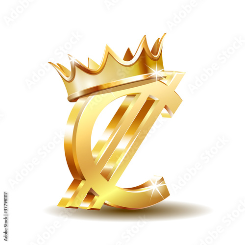 Costa Rican and Salvadoran colon currency symbol with golden crown