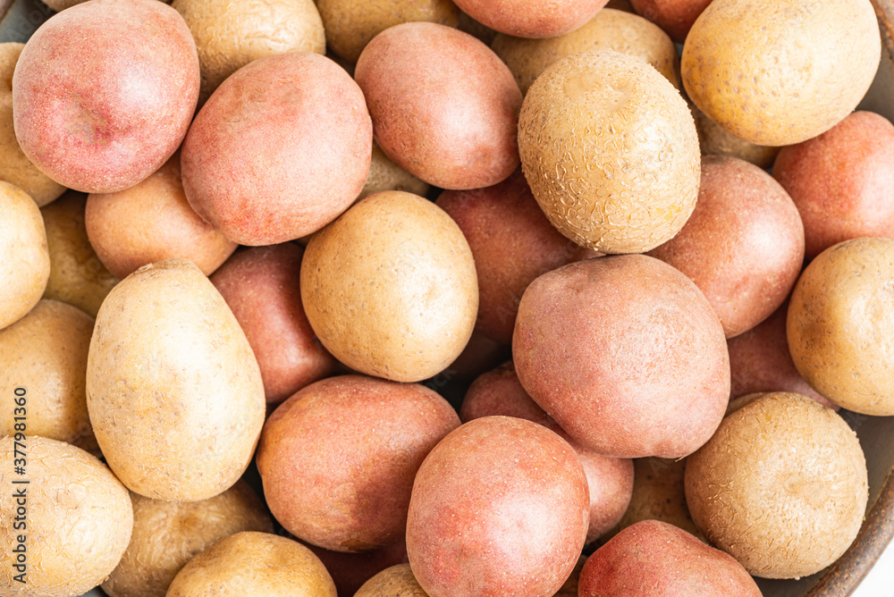 A Macro Or Extreme Close-Up Shot Of Raw And Fresh Baby Potatoes A Macro Or Extreme Close-Up Shot Of Raw And Fresh Baby Potatoes
