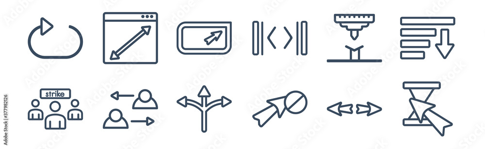12 pack of icons. thin outline icons such as wait cursor, forbidden cursor, exchange personel, bending, corner widget, display size for web and mobile apps, logo - obrazy, fototapety, plakaty 
