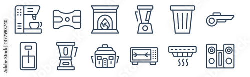 12 pack of icons. thin outline icons such as stereo, rotisserie, percolator, garbage disposal, furnace, electric pencil sharpener for web and mobile apps, logo
