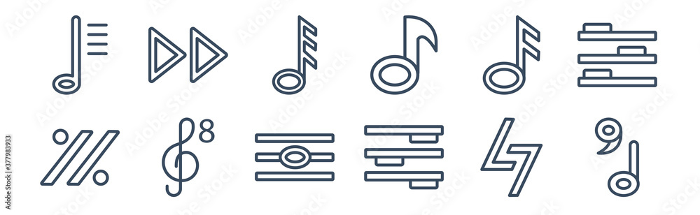 12 pack of icons. thin outline icons such as breath mark, whole rest, octave, semiquaver, demisemiquaver, skip for web and mobile apps, logo 12 pack of icons. thin outline icons such as breath mark, whole rest, octave, semiquaver, demisemiquaver, skip for web and mobile apps, logo