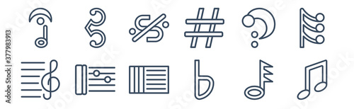 12 pack of icons. thin outline icons such as beam, flat, repeat, octave clef, segno, alto clef for web and mobile apps, logo