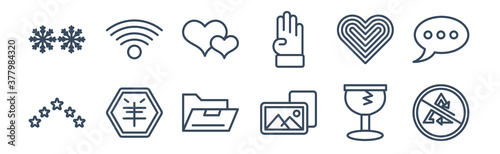 12 pack of icons. thin outline icons such as non recyclable, foto, , black heart, big heart and little heart, wireless for web and mobile apps, logo