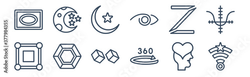 12 pack of icons. thin outline icons such as null, 360, poligon, z, islamic moon, half moon and star for web and mobile apps, logo