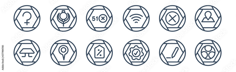 12 pack of icons. thin outline icons such as toxic material, premium badge, map and map pointer, no, area 51, khanda for web and mobile apps, logo 12 pack of icons. thin outline icons such as toxic material, premium badge, map and map pointer, no, area 51, khanda for web and mobile apps, logo