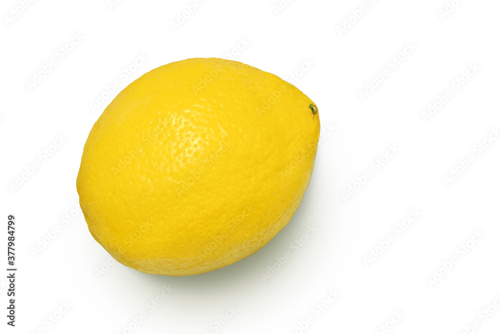 Close up ripe yellow lemon isolated on white background. Lemon plant close-up on white with light shadow. Close up ripe yellow lemon isolated on white background. Lemon plant close-up on white with light shadow.
