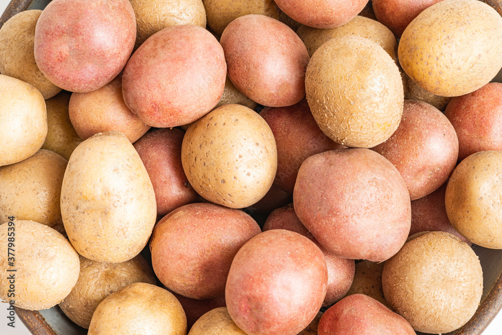 A Macro Or Extreme Close-Up Shot Of Raw And Fresh Baby Potatoes A Macro Or Extreme Close-Up Shot Of Raw And Fresh Baby Potatoes