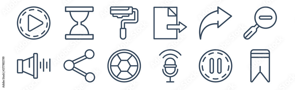 12 pack of icons. thin outline icons such as bookmark, voice recorder, share, forward, paint, waiting for web and mobile apps, logo 12 pack of icons. thin outline icons such as bookmark, voice recorder, share, forward, paint, waiting for web and mobile apps, logo