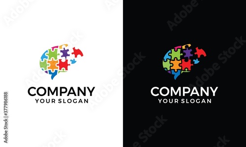PUZZLE BRAIN IDEA CREATIVE LOGO ICON ELEMENT TEMPLATE