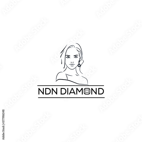 NDN Diamond logo with a women weaning Diamond earring line drawing 