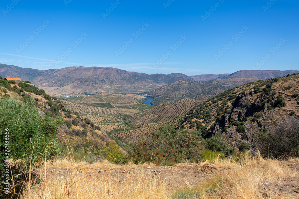 Panoramic view of the typical landscape of the International Douro Park, highlands in the north of Portugal