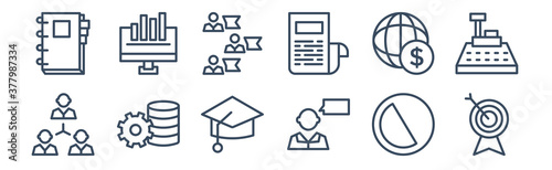 12 pack of icons. thin outline icons such as target, man talking, business, currencies, ranking factor, statistical chart for web and mobile apps, logo