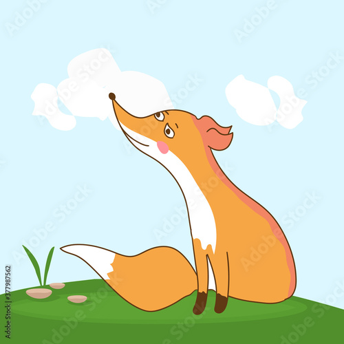 Autumn landscape with a Fox, sad, sad Fox, vector illustration