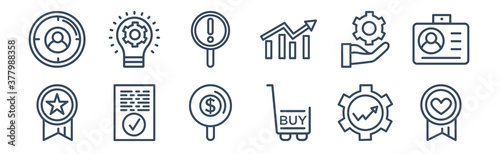 12 pack of icons. thin outline icons such as appreciation, buying, result, service, demand, innovation for web and mobile apps, logo