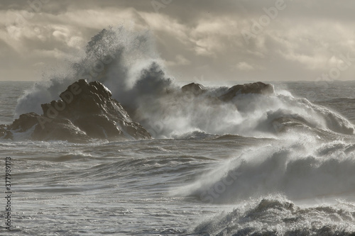 Stormy ocean waves splash