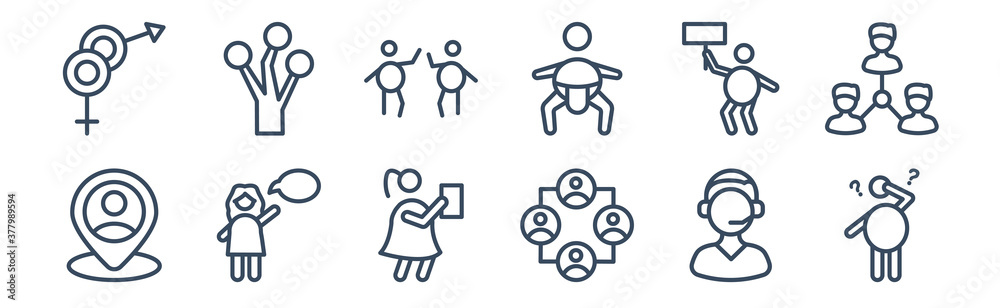 12 pack of icons. thin outline icons such as worker thinking, working group, speaking clerk, yes, fans, family tree for web and mobile apps, logo 12 pack of icons. thin outline icons such as worker thinking, working group, speaking clerk, yes, fans, family tree for web and mobile apps, logo