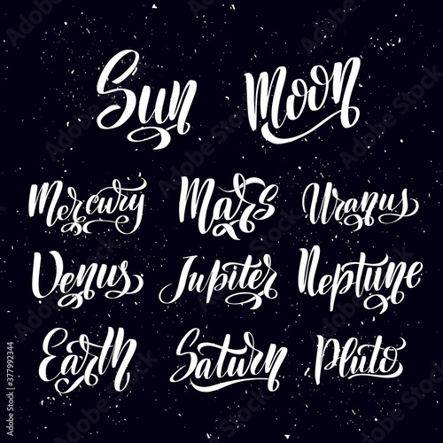 Planet lettering set. Planets names - mercury, venus, earth,