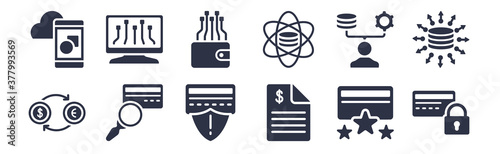 12 pack of black filled icons. glyph icons such as cit limit, cit report, cit score, data engineering, data science, digital banking, digital economy for web and mobile apps, logo