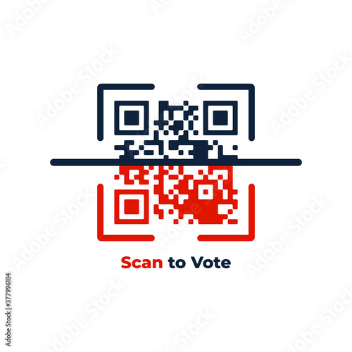 Voting online concept. QR code . Scan to vote banner. Scanning process. Flat vector illustration.