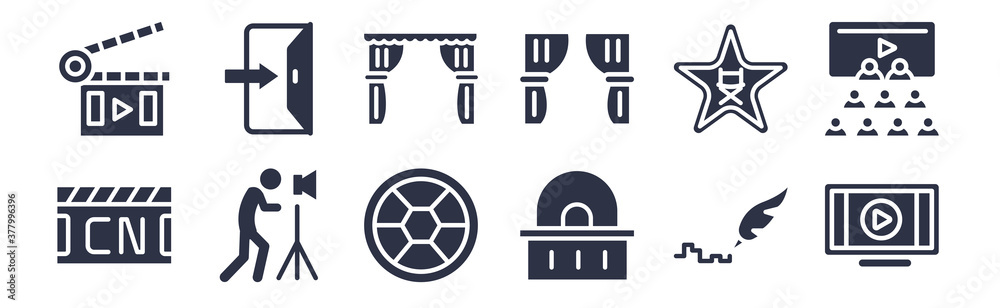 12 pack of black filled icons. glyph icons such as animation, box office, cameraman, cinema celebrity, cinema curtain, cinema curtains, exit for web and mobile apps, logo 12 pack of black filled icons. glyph icons such as animation, box office, cameraman, cinema celebrity, cinema curtain, cinema curtains, exit for web and mobile apps, logo