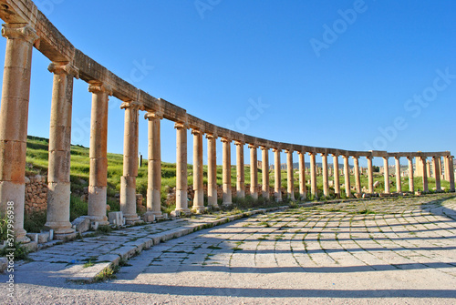 Row of antique columns in the Old City of Jerash, Jordan