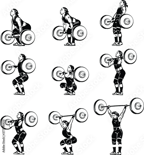 set of the weightlifting woman with barbell