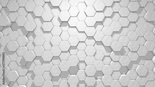 Abstract hexagons geometric background, white minimal texture, 3d looped Animation in 4k.Seamless loop digital hexagon motion graphics